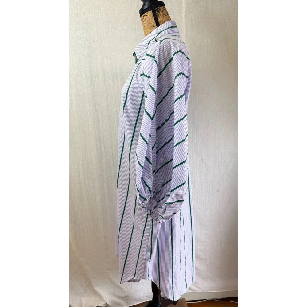 FLICKA Korea Stripe Shirt Dress Green Lavender White Balloon Sleeve Oversized OS